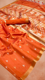 Orange Triangle Ikkat Handloom Tussar Silk Saree