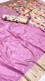 Pink and Gold Single Muniya Lotus Paithani Soft Silk Sarees