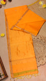 Yellow and Green Line Diamond Butta Zari Handloom Pure Maheshwari Silk Saree
