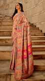 Champagne Beige Full Floral Pure Kashmiri Festive Weave Cotton Saree