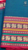Peacock Blue & Pink Peacock Double Layered Handloom Narayanpet Cotton Saree