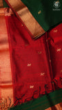 Emerald Green & Red Swastik Butta Zari Handloom Pure Maheshwari Silk Saree