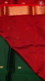 Emerald Green & Red Swastik Butta Zari Handloom Pure Maheshwari Silk Saree