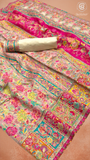 Champagne Beige Full Floral Pure Kashmiri Festive Weave Cotton Saree