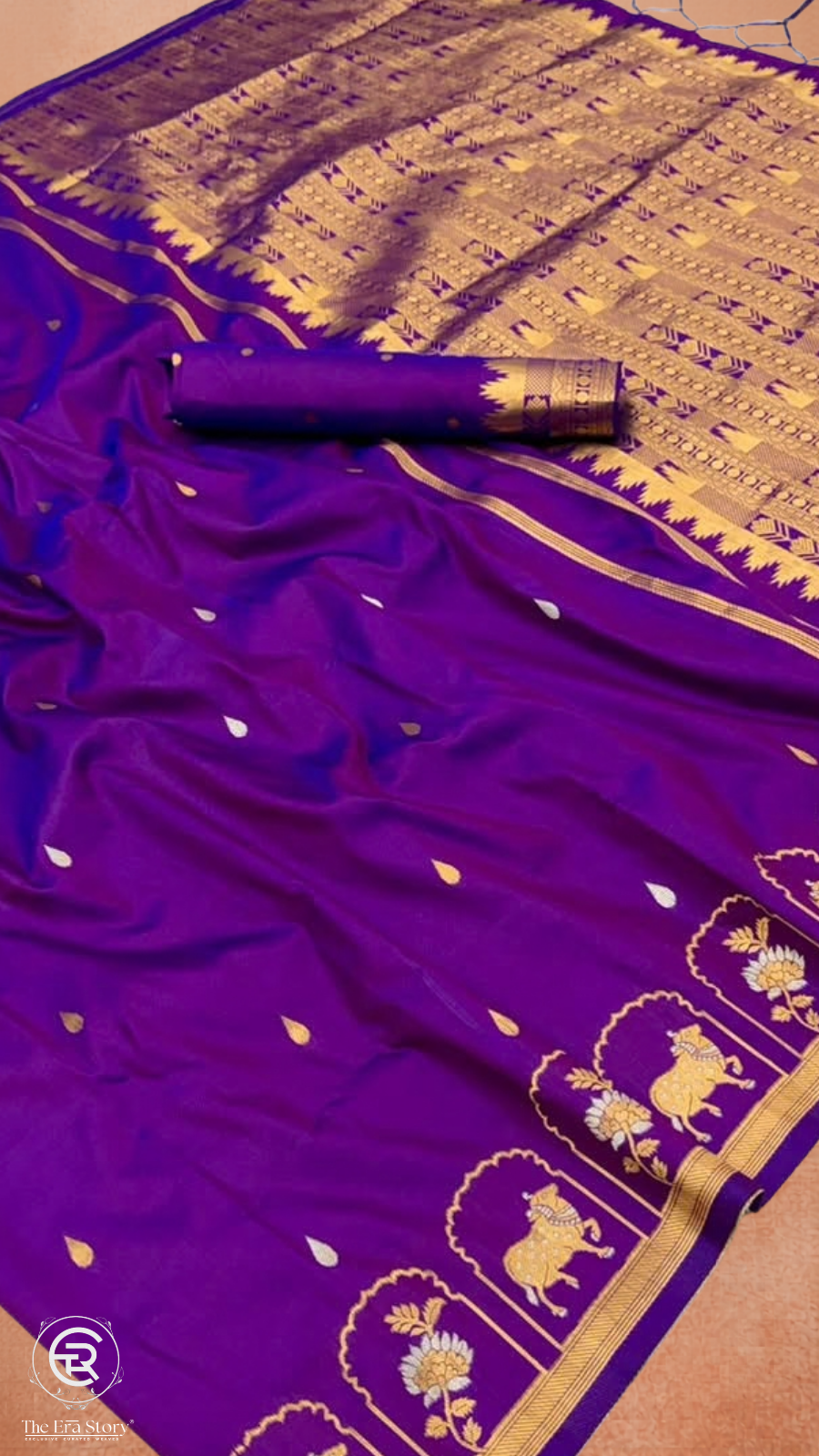 Purple Gold Silver Kanchi Soft Silk Saree