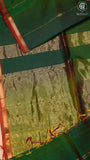 Emerald Green & Red Line Diamond Butta Zari Handloom Pure Maheshwari Silk Saree