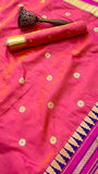 Peach and Pink Temple border Kanchi Soft Silk Sarees