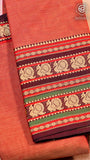 Peach & Brown Peacock Double Layered Handloom Narayanpet Cotton Saree