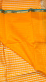 Yellow & Blue Checked Handloom Pure Maheshwari Silk Saree
