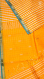 Yellow & Blue Checked Handloom Pure Maheshwari Silk Saree