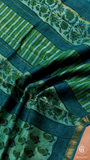 Mint Green Mango Leaf Floral Handblocked Pure Maheshwari Cotton Sarees