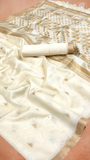 White Triangle Ikkat Handloom Tussar Silk Saree