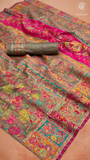 Taupe Grey Full Floral Pure Kashmiri Festive Weave Cotton Saree