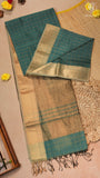 Deep Sea Green Checked Zari Handloom Pure Maheshwari Silk Saree