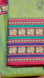 Sage Green & Pink Peacock Double Layered Handloom Narayanpet Cotton Saree