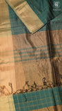 Deep Sea Green Checked Zari Handloom Pure Maheshwari Silk Saree