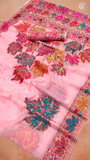 Pink Maple Leaf Pure Kashmiri Festive Weave Cotton Saree