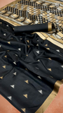 Black Triangle Ikkat Handloom Tussar Silk Saree