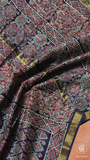 Blue Ajrakh Inspired Floral Handblocked Pure Maheshwari Cotton Sarees