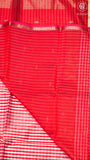 White & Red Checked Handloom Pure Maheshwari Silk Saree