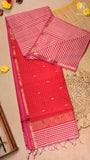 White & Red Checked Handloom Pure Maheshwari Silk Saree