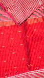 White & Red Checked Handloom Pure Maheshwari Silk Saree