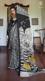 Black White & Yellow Contemporary Satin Modal Silk Saree
