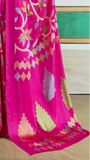 Pink Floral Pure Ajrakh Satin Crepe Silk Saree