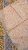Lavender Blue & Yellow Floral Handblocked Pure Georgette Saree