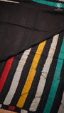 Black and Multi Color Line Patterned Handblocked Pure Mul Cotton Saree