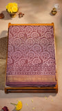 Dusty Rose Floral Handblocked Pure Maheshwari Cotton Saree
