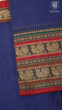 Navy Blue Peacock & Paisley Border Handloom Narayanpet Cotton Saree