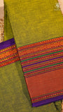 Green & Purple Gold Traditional Border Handloom Narayanpet Cotton Saree