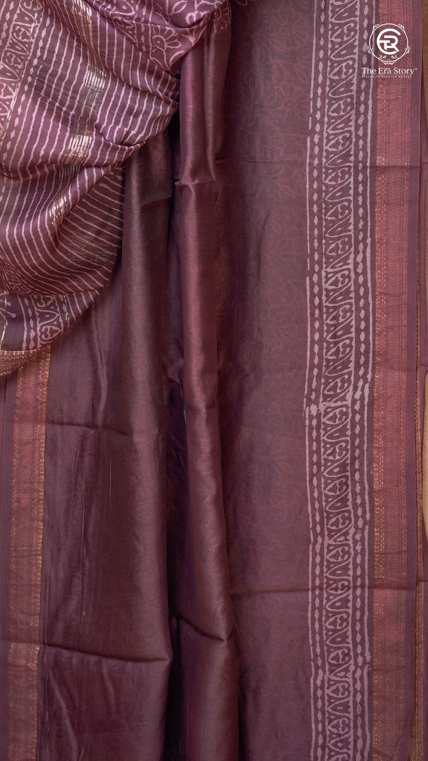 Dusty Rose Floral Handblocked Pure Maheshwari Cotton Saree