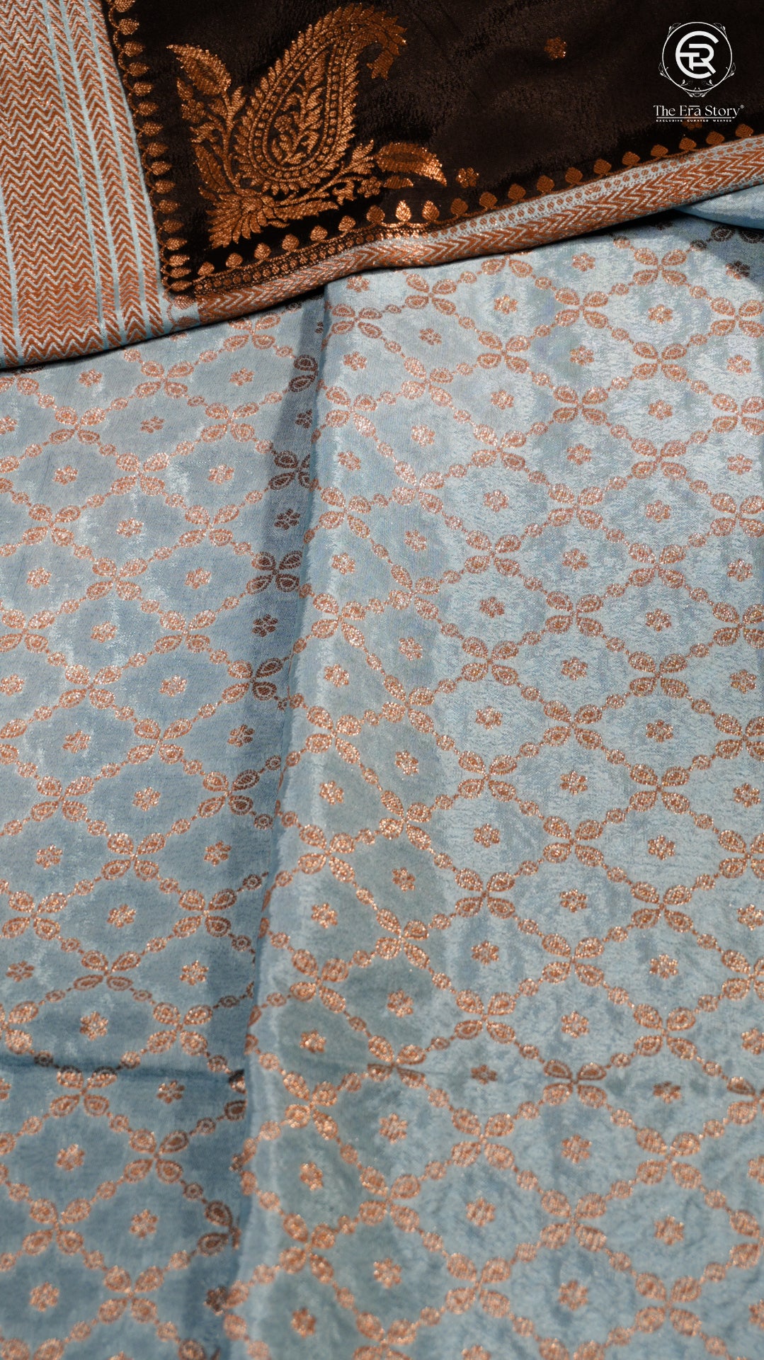 Black & Baby Blue Pure Crepe Chiffon Banarasi Silk Saree