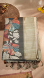 Black and Beige Floral Kantha Matka Tussar Silk Saree
