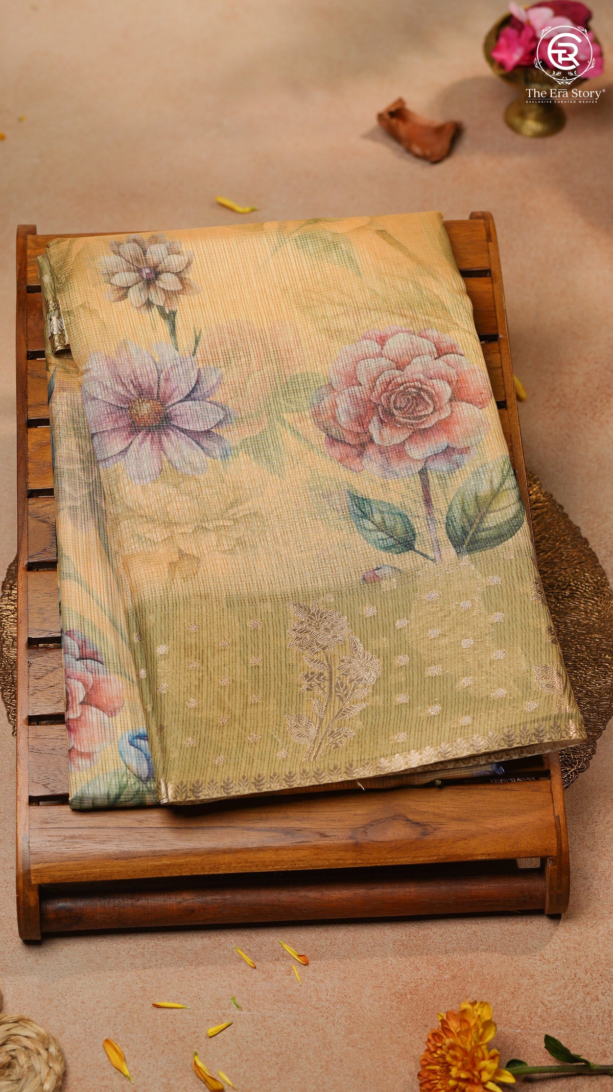Yellow & Multi Color Floral Kota Doria Saree