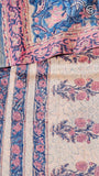 Blue and Pink Floral Handblocked Pure Maheshwari Cotton Sarees
