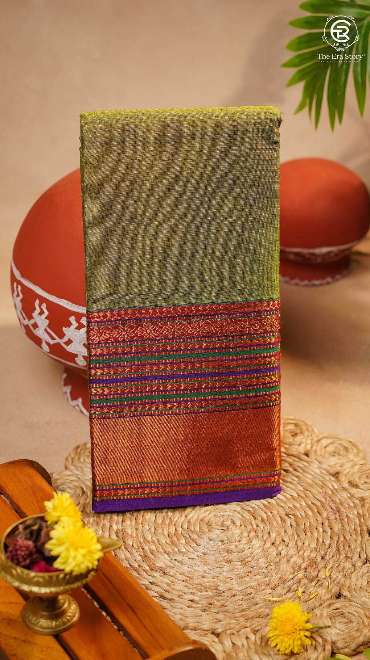 Green & Purple Gold Traditional Border Handloom Narayanpet Cotton Saree