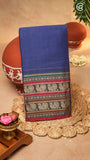 Navy Blue Peacock & Paisley Border Handloom Narayanpet Cotton Saree