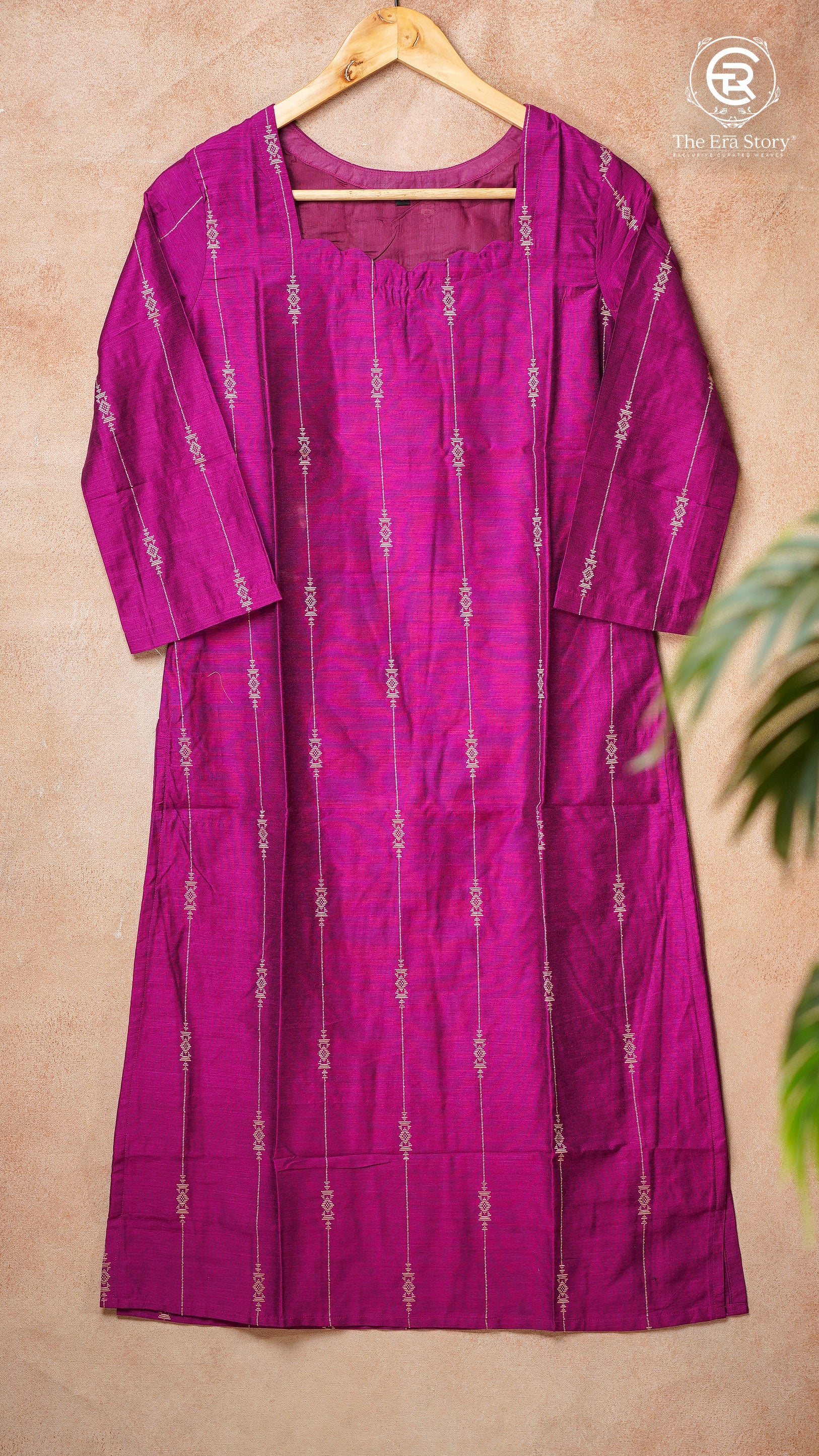 Magenta Purple & Gold Raw Silk Ready-to-Wear Kurti