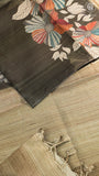Black and Beige Floral Kantha Matka Tussar Silk Saree