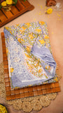 Lavender Blue & Yellow Floral Handblocked Pure Georgette Saree
