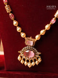 Aalaya Rose Quartz Pearl Pendant Necklace Set
