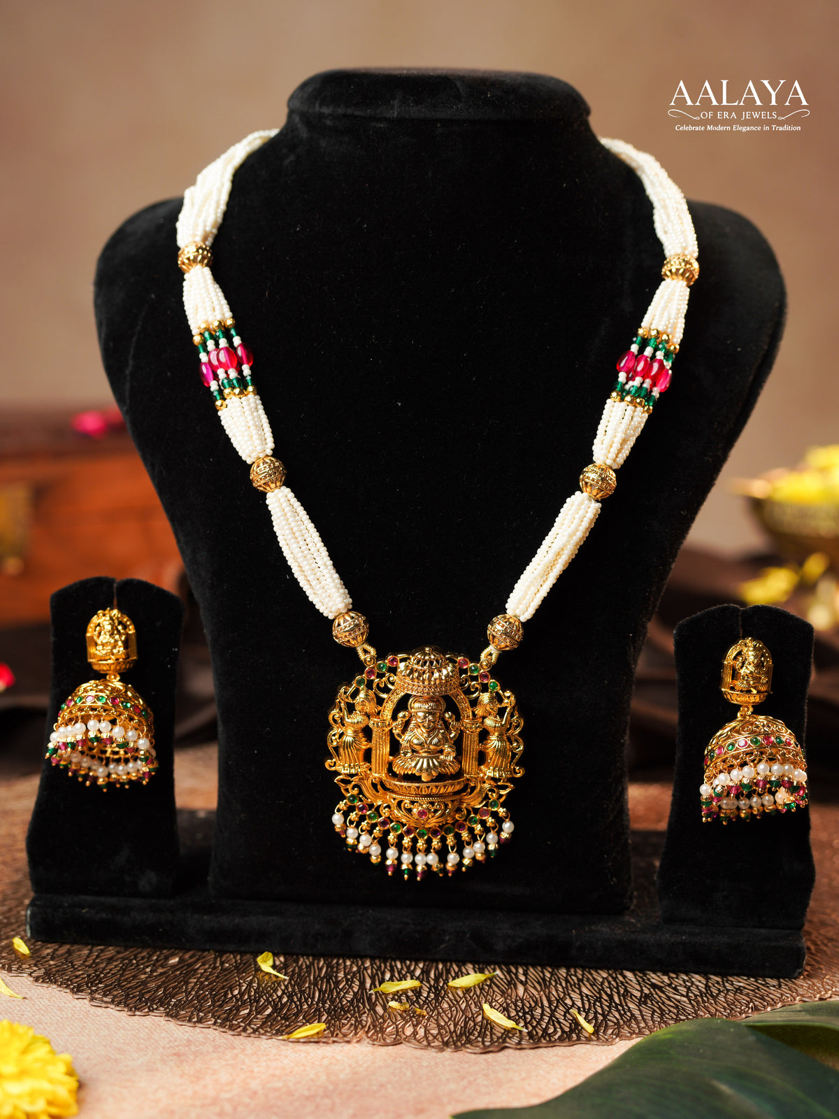 Aalaya Lakshmi Temple Pearl Necklace Set