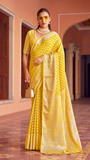 Yellow Thread Weaved Floral Georgette Silk Saree