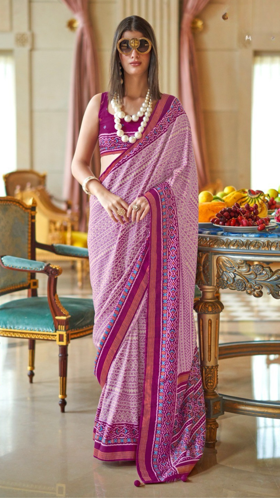 Purple & White Cinderella Crepe Banarasi Saree