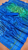 Blue Green Ajrakh Bandhini Satin Modal Silk Saree