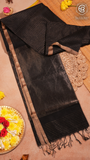Black Gold Zari Line Handloom Pure Maheshwari Silk Saree