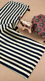 White and Black Striped Ajrakh Contemporary Satin Crepe Modal Silk Saree